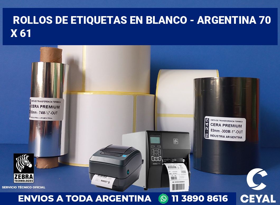 Rollos de etiquetas en blanco - Argentina 70 x 61