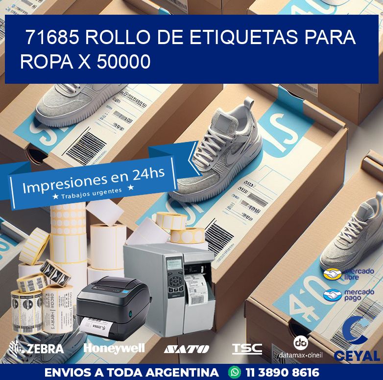 71685 ROLLO DE ETIQUETAS PARA ROPA X 50000