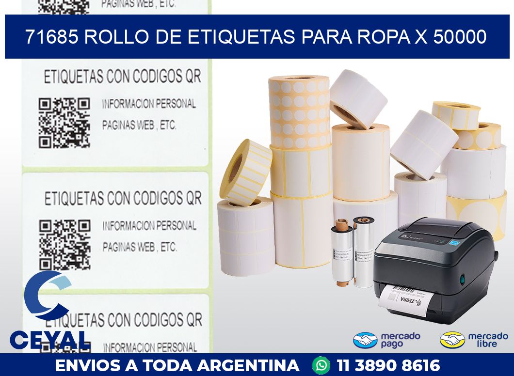 71685 ROLLO DE ETIQUETAS PARA ROPA X 50000