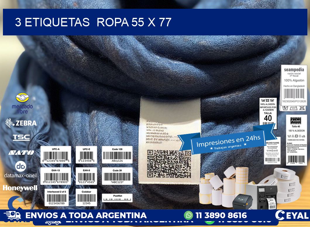 3 ETIQUETAS  ROPA 55 x 77