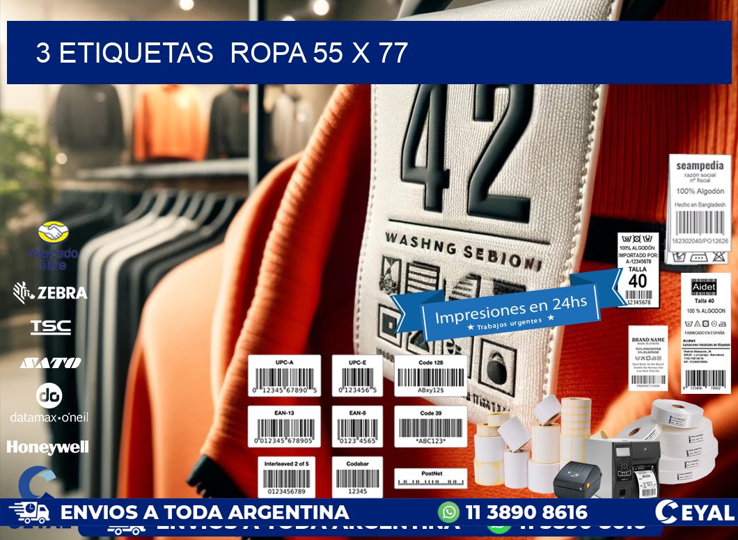 3 ETIQUETAS  ROPA 55 x 77