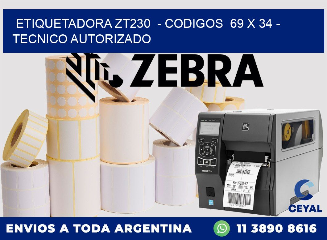 ETIQUETADORA ZT230  - CODIGOS  69 x 34 - TECNICO AUTORIZADO