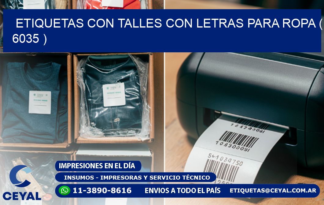 ETIQUETAS CON TALLES CON LETRAS PARA ROPA ( 6035 )