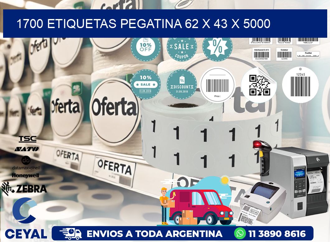 1700 ETIQUETAS PEGATINA 62 x 43 x 5000