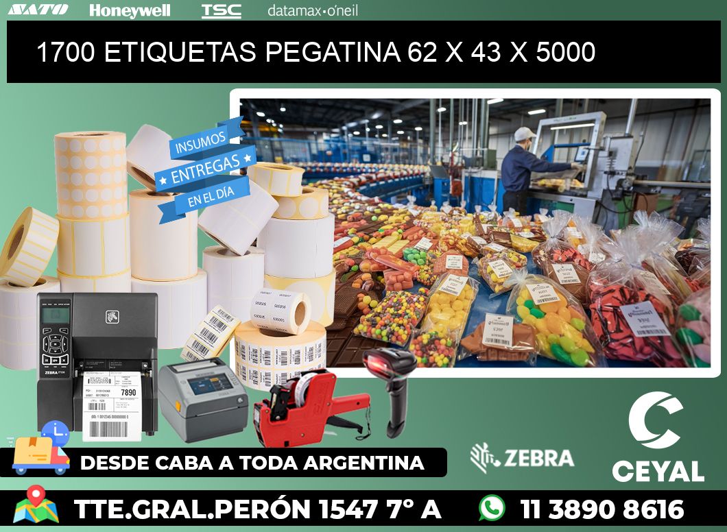 1700 ETIQUETAS PEGATINA 62 x 43 x 5000