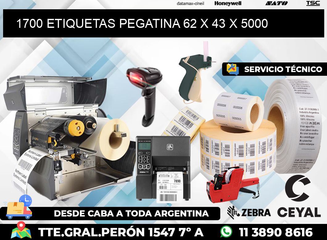 1700 ETIQUETAS PEGATINA 62 x 43 x 5000