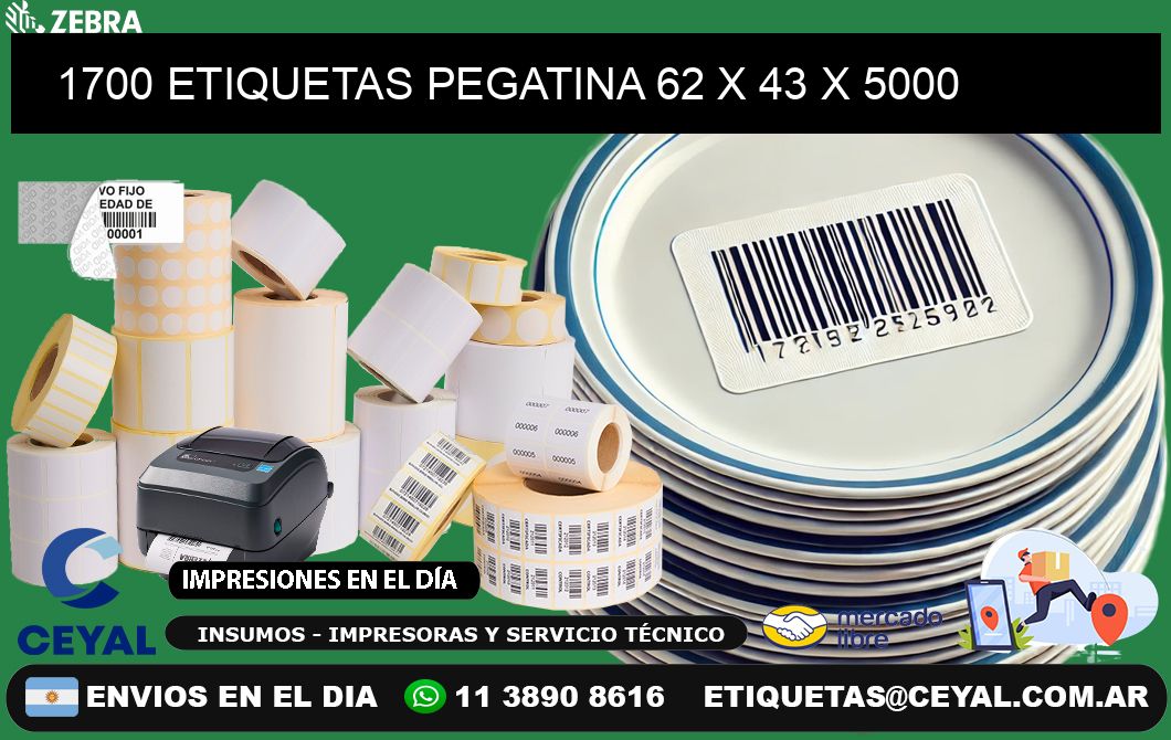 1700 ETIQUETAS PEGATINA 62 x 43 x 5000