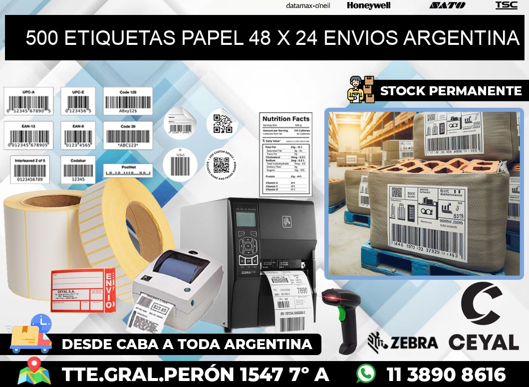 500 ETIQUETAS PAPEL 48 x 24 ENVIOS ARGENTINA