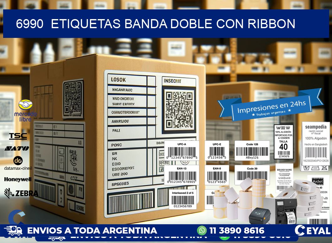 6990  ETIQUETAS BANDA DOBLE CON RIBBON