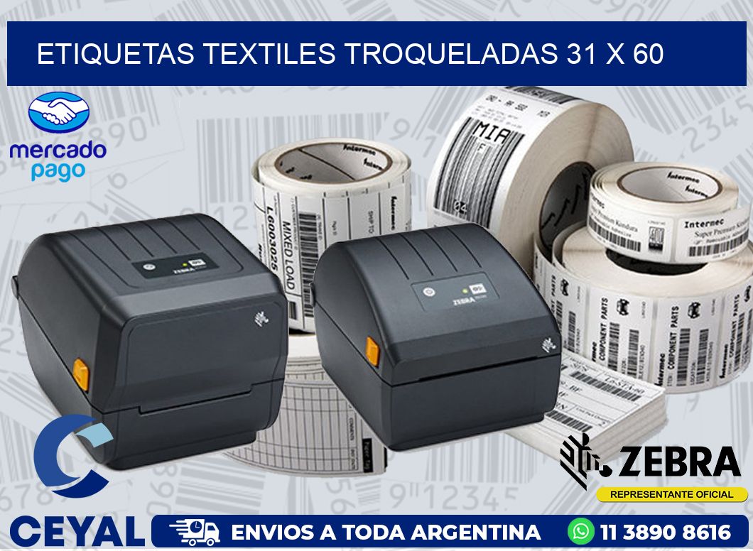 ETIQUETAS TEXTILES TROQUELADAS 31 x 60