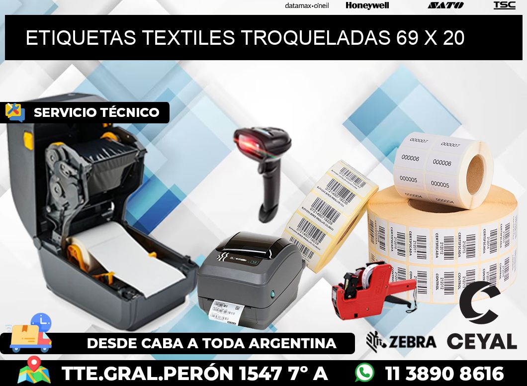 ETIQUETAS TEXTILES TROQUELADAS 69 x 20