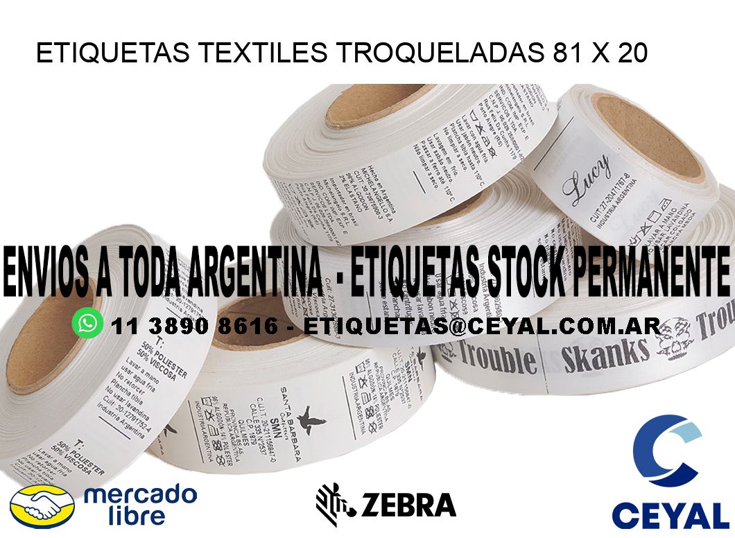 ETIQUETAS TEXTILES TROQUELADAS 81 x 20