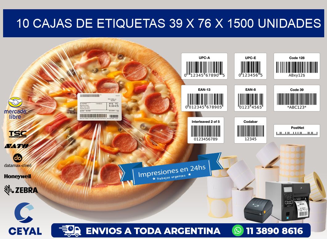 10 CAJAS DE ETIQUETAS 39 x 76 X 1500 UNIDADES