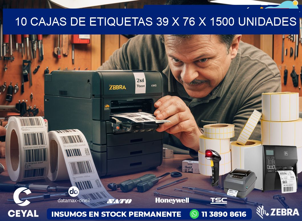 10 CAJAS DE ETIQUETAS 39 x 76 X 1500 UNIDADES