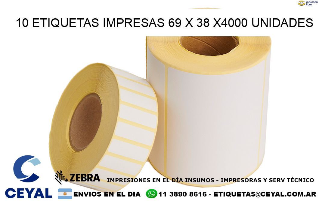 10 ETIQUETAS IMPRESAS 69 x 38 X4000 UNIDADES