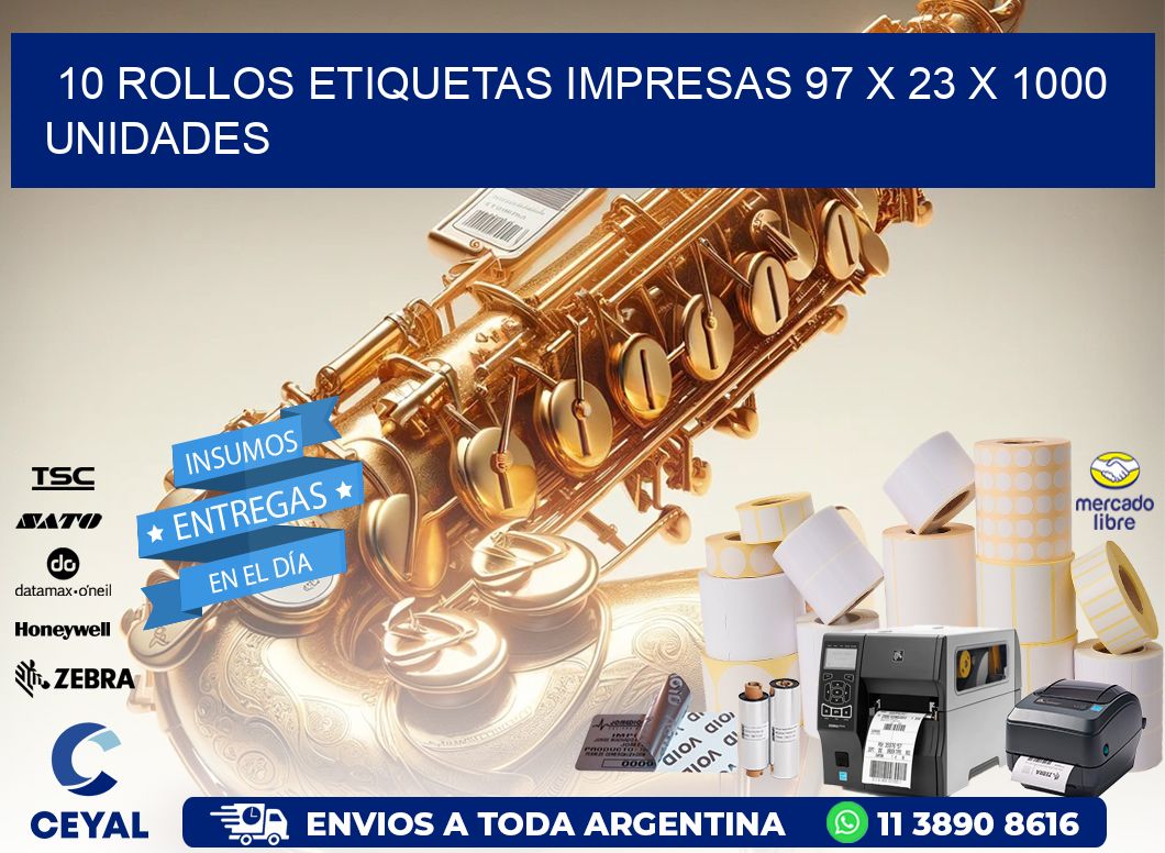 10 ROLLOS ETIQUETAS IMPRESAS 97 x 23 X 1000 UNIDADES