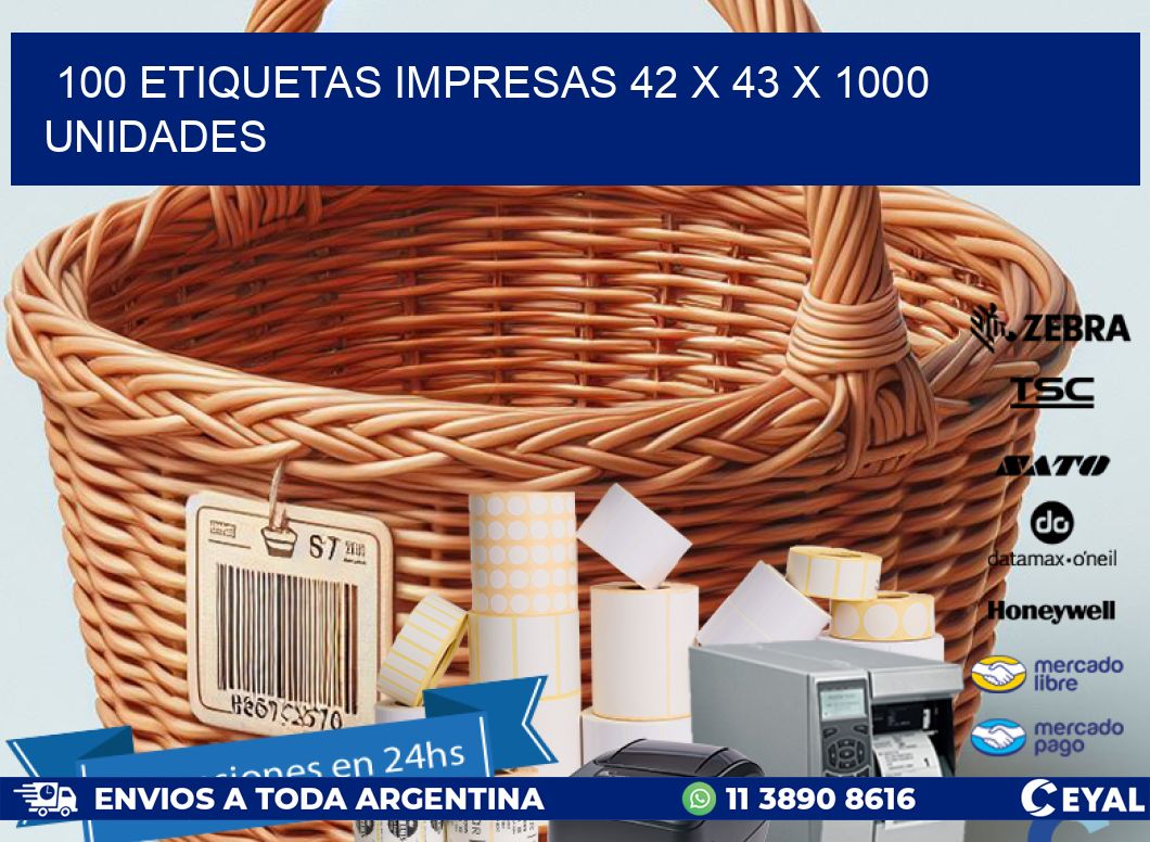 100 ETIQUETAS IMPRESAS 42 x 43 X 1000 UNIDADES