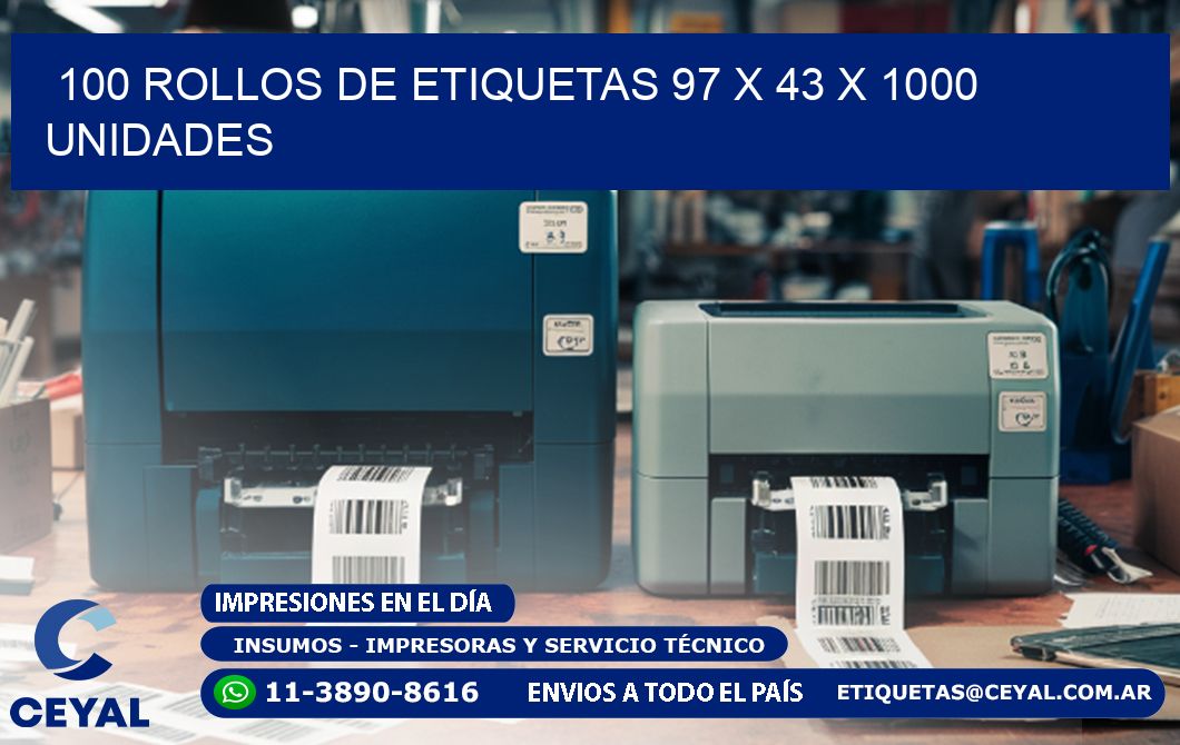 100 ROLLOS DE ETIQUETAS 97 x 43 X 1000 UNIDADES