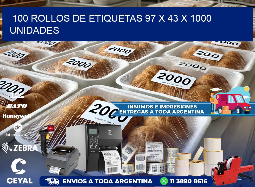 100 ROLLOS DE ETIQUETAS 97 x 43 X 1000 UNIDADES