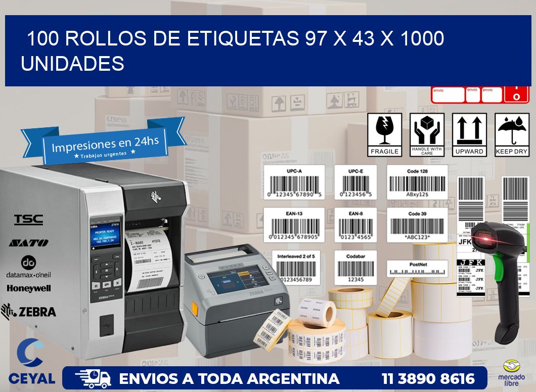 100 ROLLOS DE ETIQUETAS 97 x 43 X 1000 UNIDADES