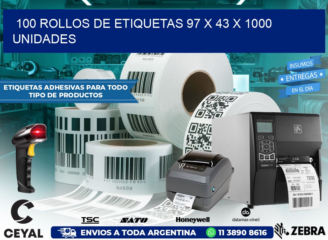 100 ROLLOS DE ETIQUETAS 97 x 43 X 1000 UNIDADES