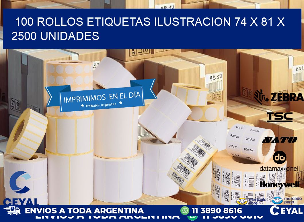 100 ROLLOS ETIQUETAS ILUSTRACION 74 x 81 X 2500 UNIDADES