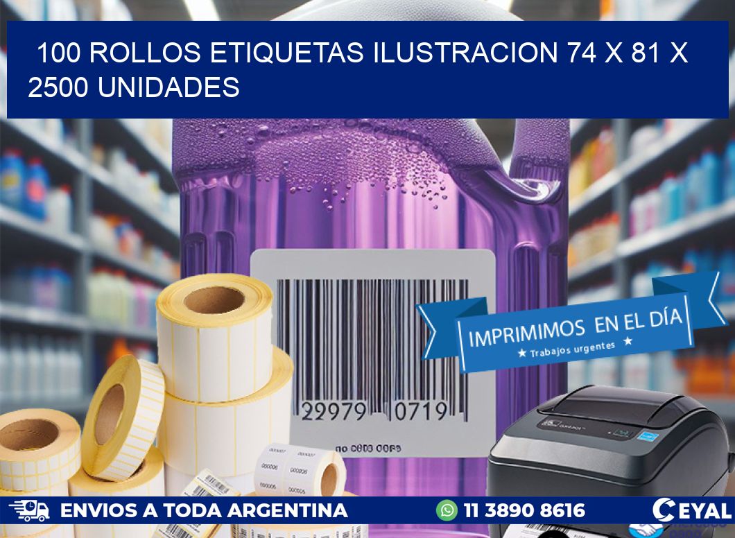 100 ROLLOS ETIQUETAS ILUSTRACION 74 x 81 X 2500 UNIDADES