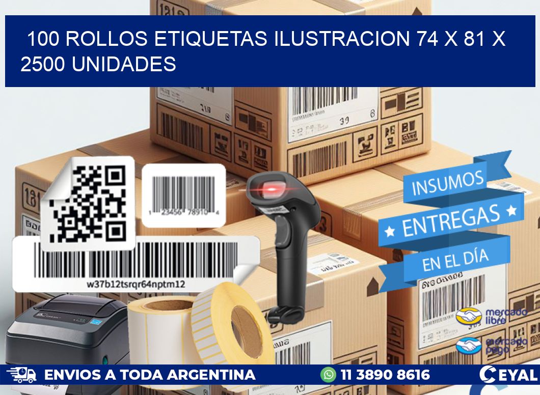 100 ROLLOS ETIQUETAS ILUSTRACION 74 x 81 X 2500 UNIDADES