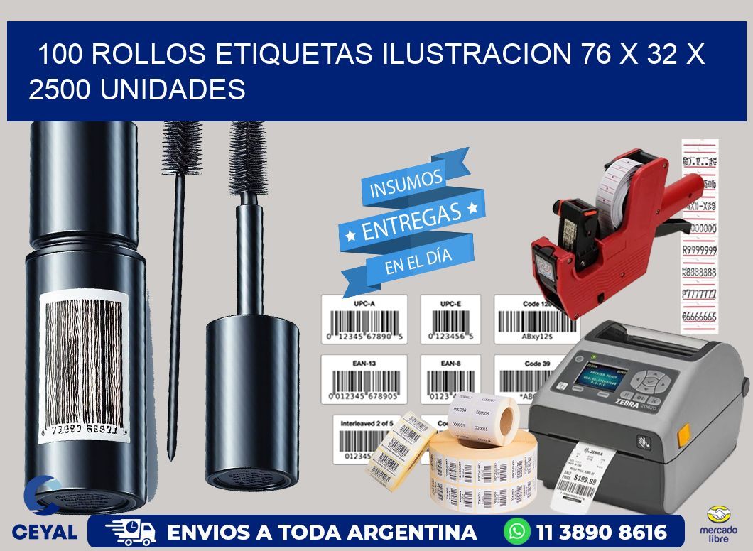 100 ROLLOS ETIQUETAS ILUSTRACION 76 x 32 X 2500 UNIDADES