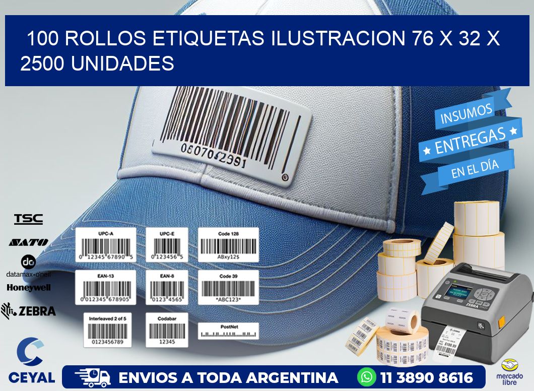 100 ROLLOS ETIQUETAS ILUSTRACION 76 x 32 X 2500 UNIDADES