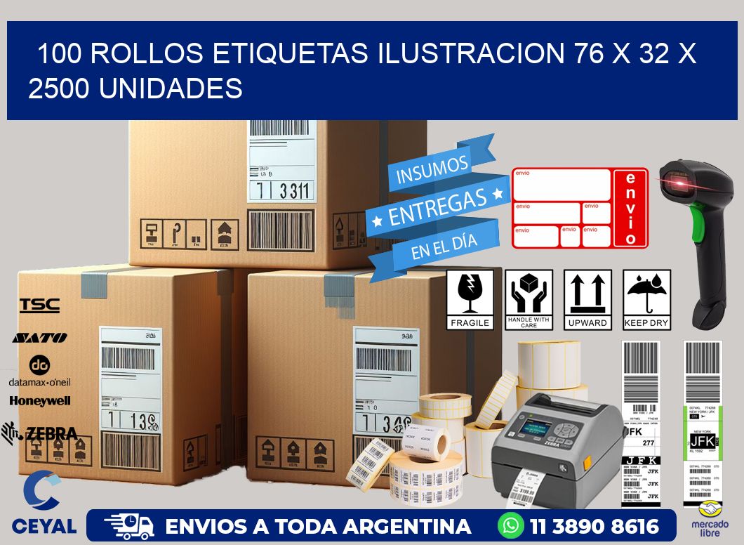 100 ROLLOS ETIQUETAS ILUSTRACION 76 x 32 X 2500 UNIDADES