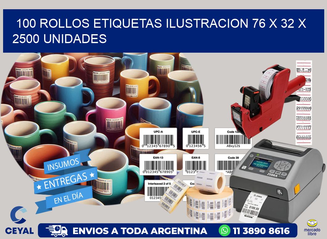 100 ROLLOS ETIQUETAS ILUSTRACION 76 x 32 X 2500 UNIDADES