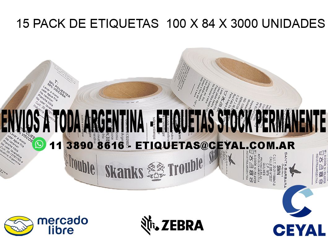 15 PACK DE ETIQUETAS  100 x 84 X 3000 UNIDADES