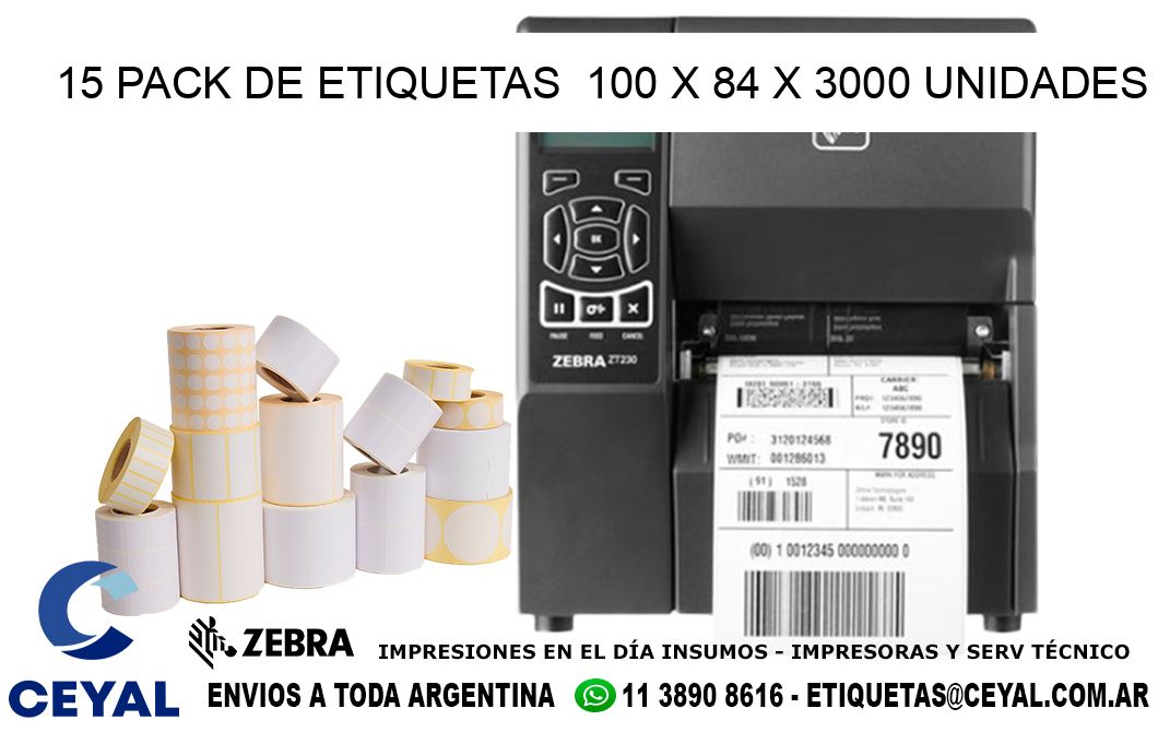 15 PACK DE ETIQUETAS  100 x 84 X 3000 UNIDADES