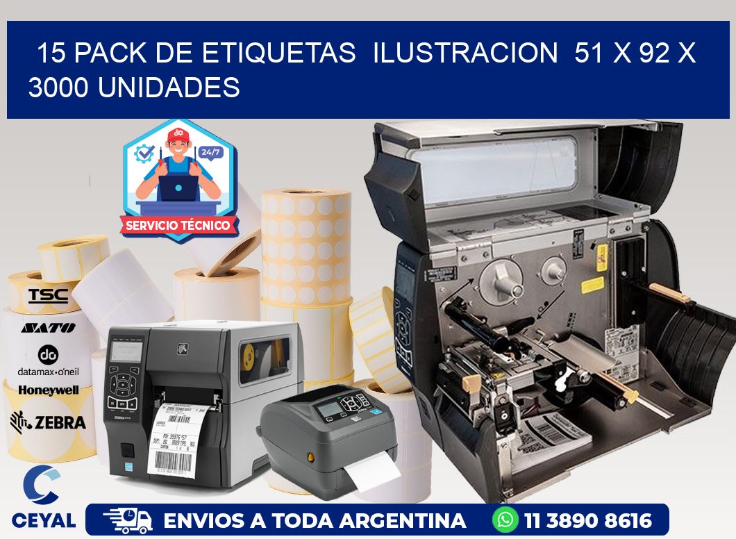 15 PACK DE ETIQUETAS  ILUSTRACION  51 x 92 X 3000 UNIDADES