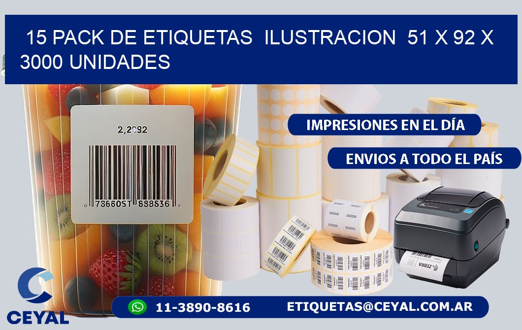 15 PACK DE ETIQUETAS  ILUSTRACION  51 x 92 X 3000 UNIDADES