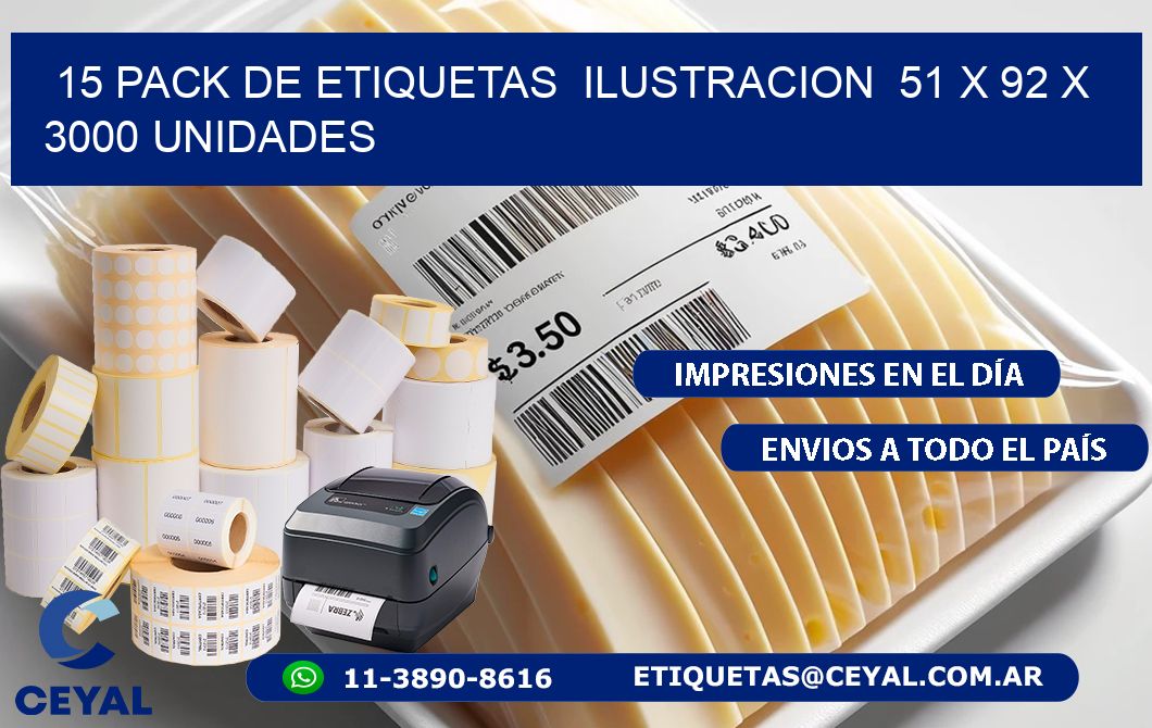 15 PACK DE ETIQUETAS  ILUSTRACION  51 x 92 X 3000 UNIDADES