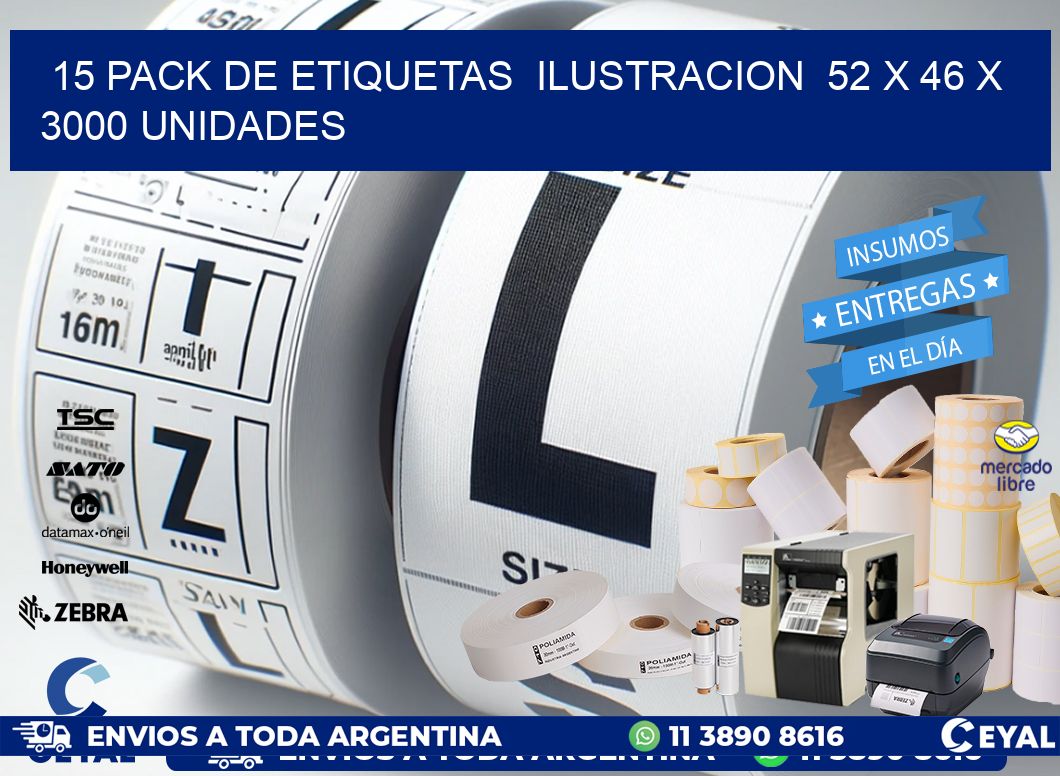 15 PACK DE ETIQUETAS  ILUSTRACION  52 x 46 X 3000 UNIDADES