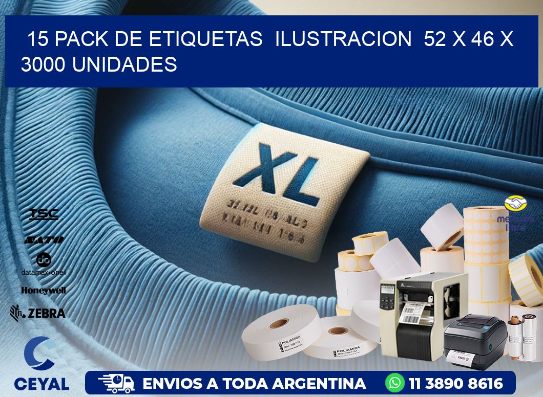 15 PACK DE ETIQUETAS  ILUSTRACION  52 x 46 X 3000 UNIDADES