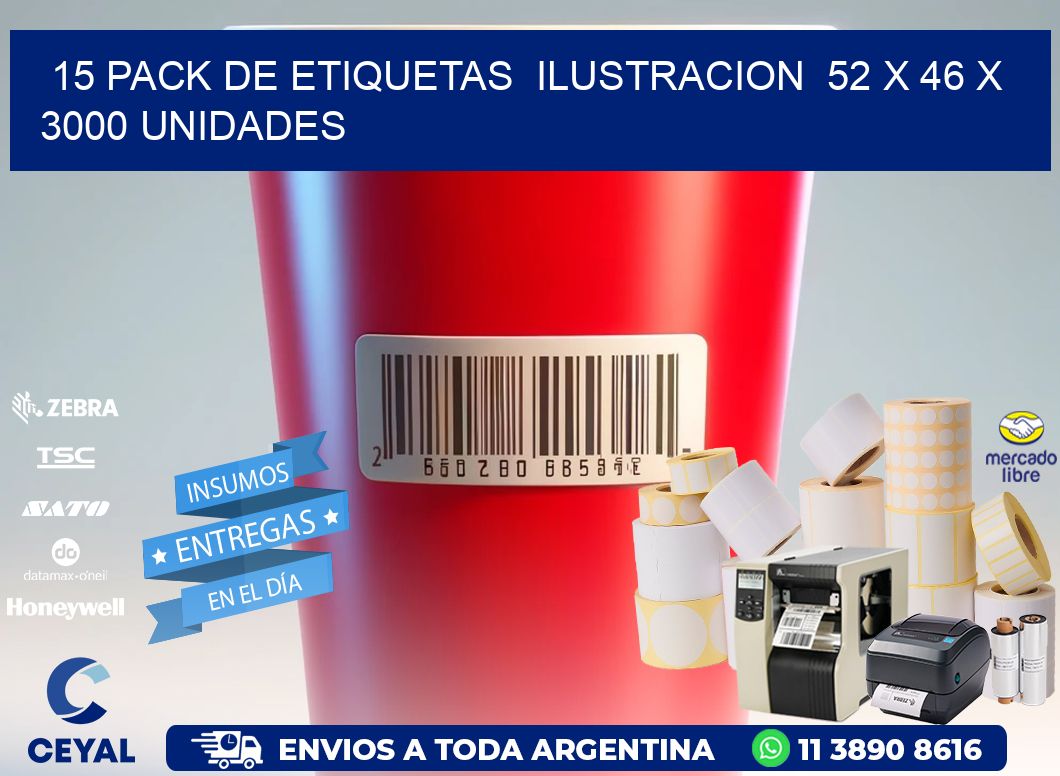 15 PACK DE ETIQUETAS  ILUSTRACION  52 x 46 X 3000 UNIDADES