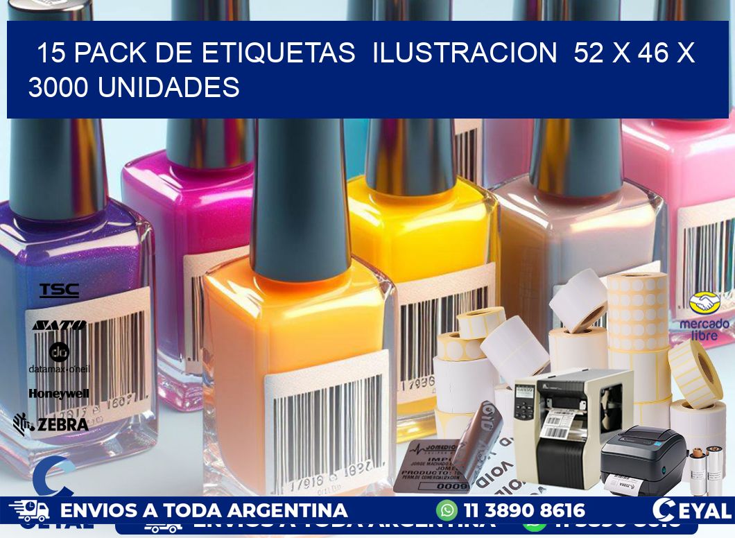 15 PACK DE ETIQUETAS  ILUSTRACION  52 x 46 X 3000 UNIDADES