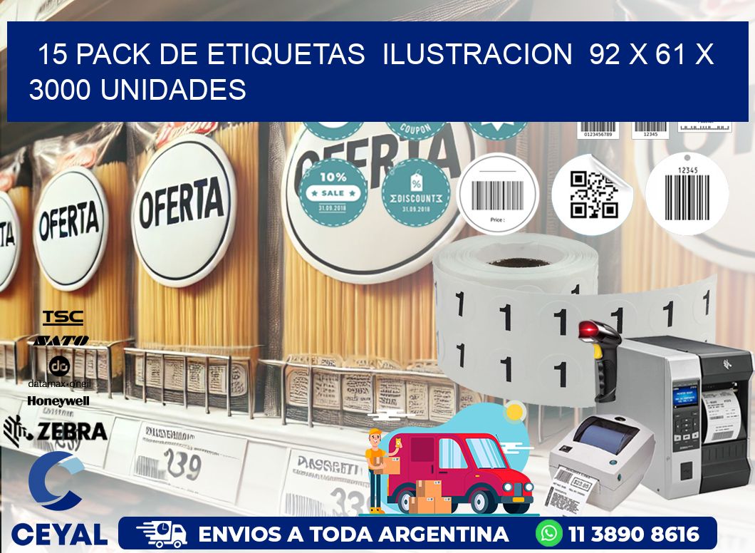 15 PACK DE ETIQUETAS  ILUSTRACION  92 x 61 X 3000 UNIDADES