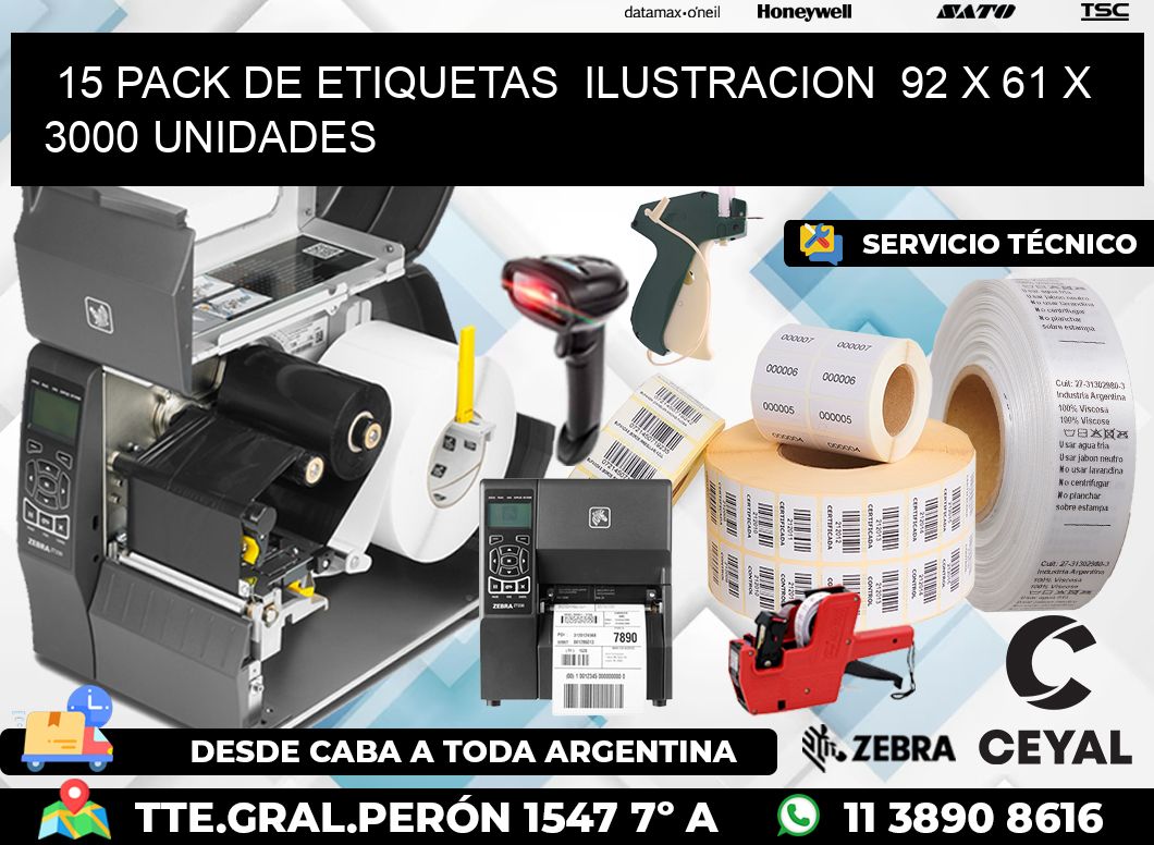 15 PACK DE ETIQUETAS  ILUSTRACION  92 x 61 X 3000 UNIDADES