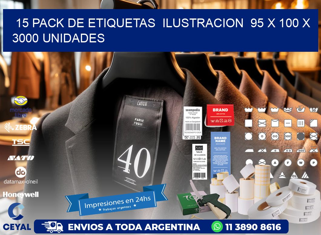 15 PACK DE ETIQUETAS  ILUSTRACION  95 x 100 X 3000 UNIDADES