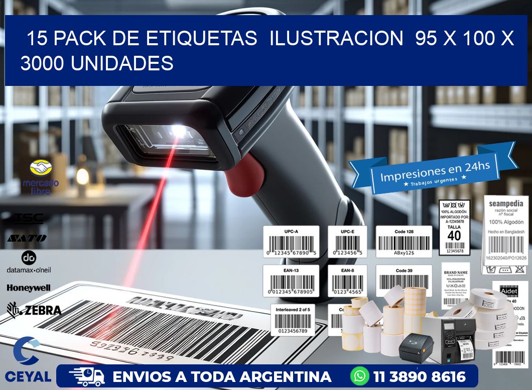 15 PACK DE ETIQUETAS  ILUSTRACION  95 x 100 X 3000 UNIDADES