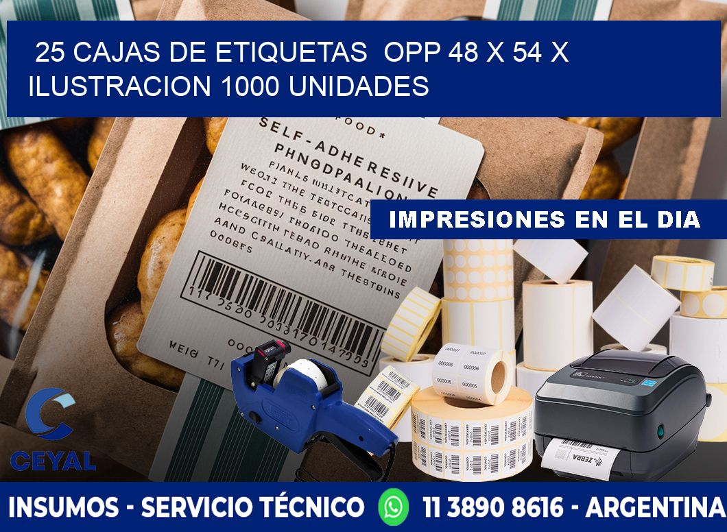 25 CAJAS DE ETIQUETAS  OPP 48 x 54 X ILUSTRACION 1000 UNIDADES