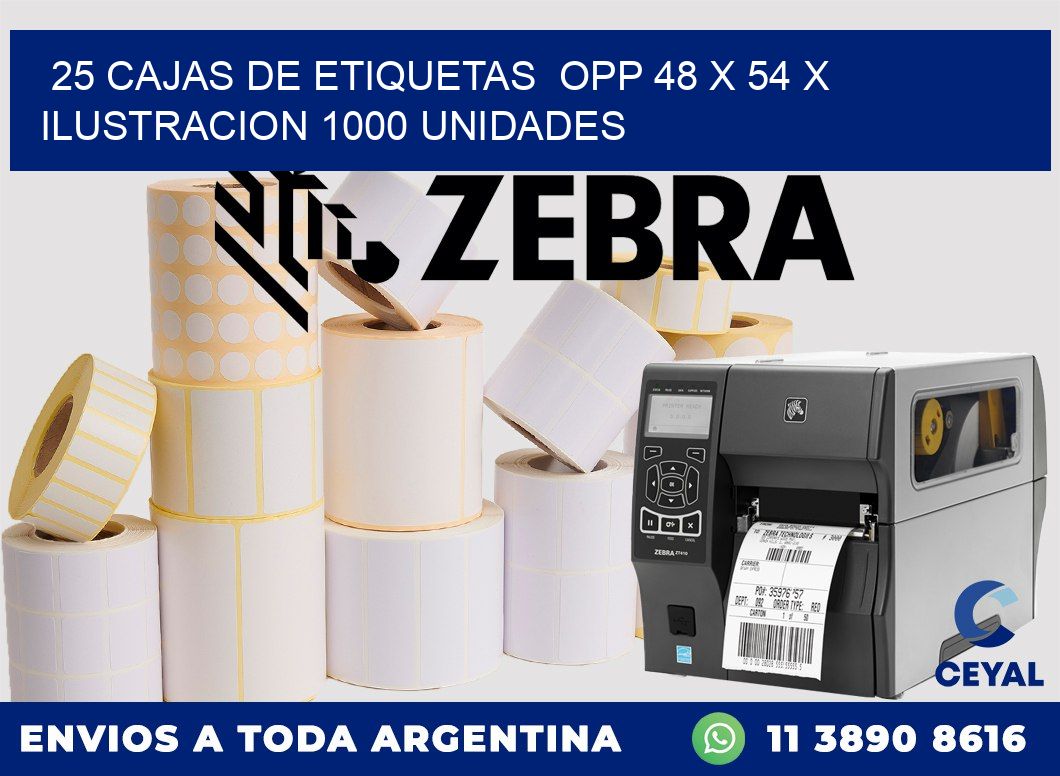 25 CAJAS DE ETIQUETAS  OPP 48 x 54 X ILUSTRACION 1000 UNIDADES