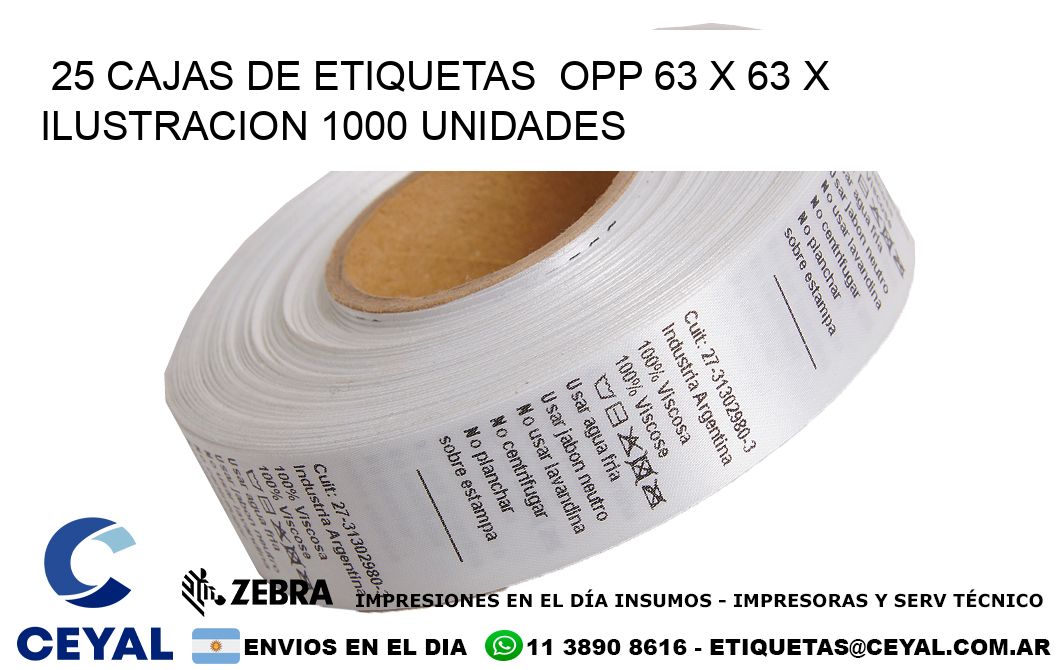 25 CAJAS DE ETIQUETAS  OPP 63 x 63 X ILUSTRACION 1000 UNIDADES