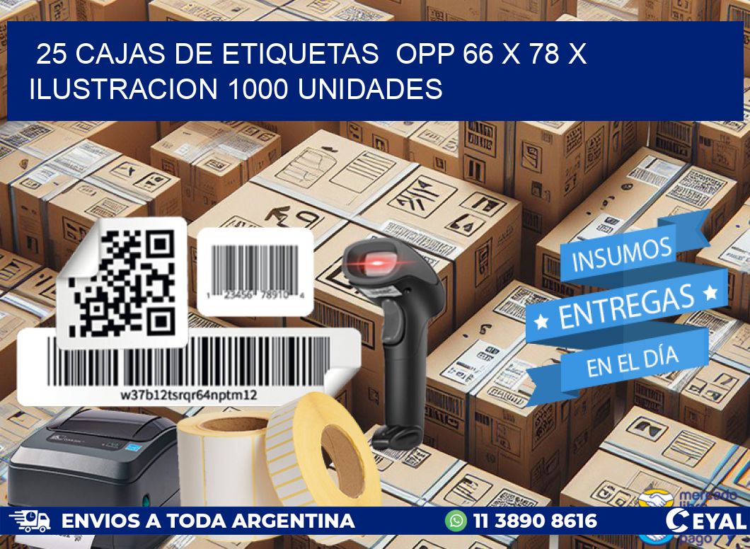 25 CAJAS DE ETIQUETAS  OPP 66 x 78 X ILUSTRACION 1000 UNIDADES