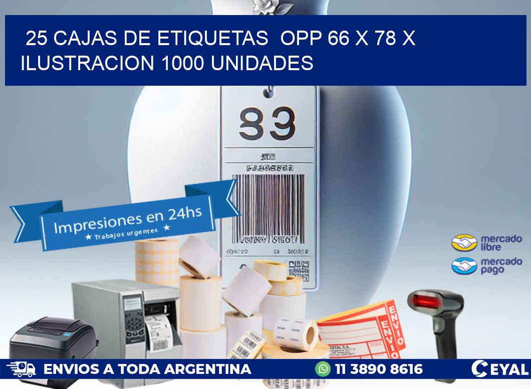 25 CAJAS DE ETIQUETAS  OPP 66 x 78 X ILUSTRACION 1000 UNIDADES